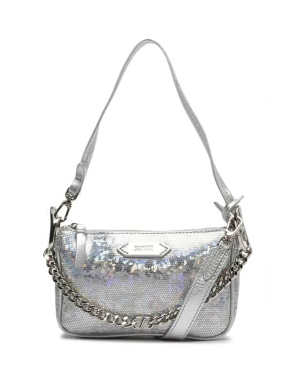Bolsa Tiracolo Emmy Couro Snake Holografico Prateada Schutz