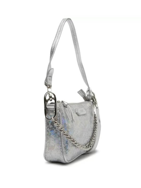 Bolsa Tiracolo Emmy Couro Snake Holografico Prateada Schutz - Imagem 2