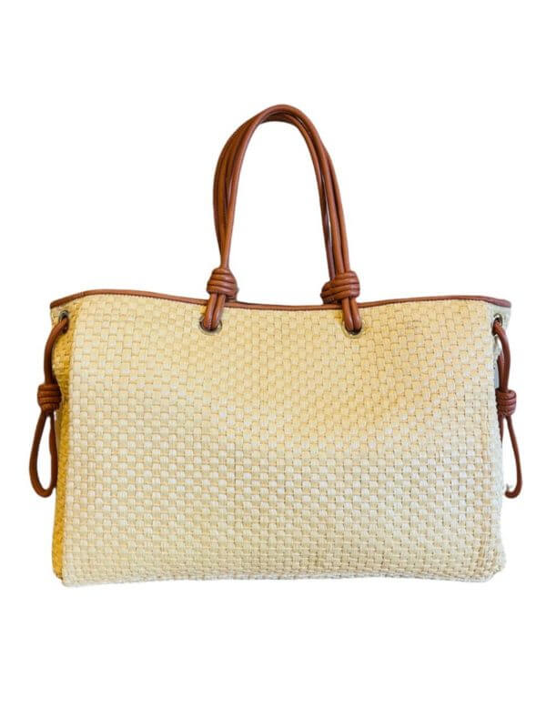 Bolsa Shopping Rafia Couro Palha Marrom Schutz - Imagem 3
