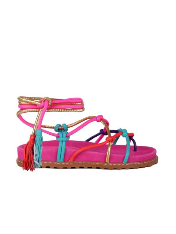 SANDÁLIA RASTEIRA TIRAS MULTICORES ROSA LUIZA BARCELOS