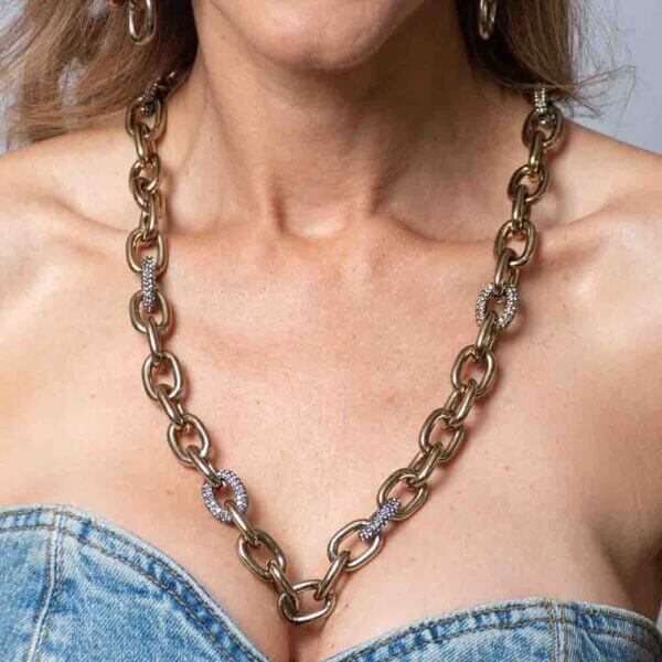 COLAR LONGO ELOS METALIC BROWN E STRASS - Image 2