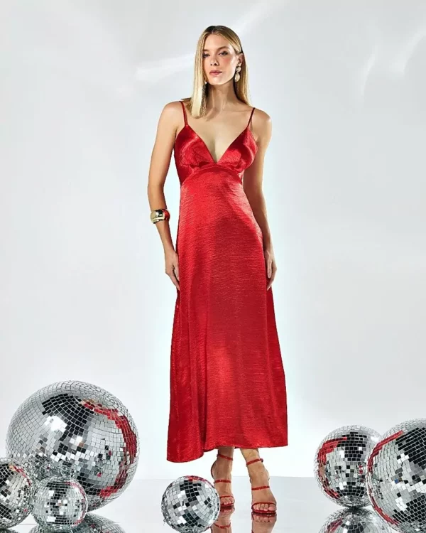 Vestido Cetim Alças Finas