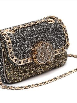 Bolsa Mini Baguete Tweed Glam Roxy Ouro
