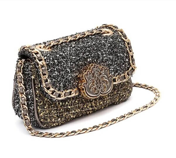 Bolsa Mini Baguete Tweed Glam Roxy Ouro